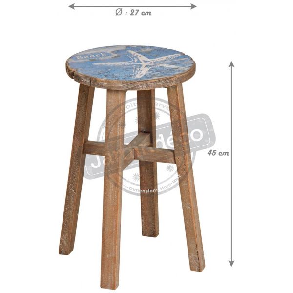 Tabouret en pin assise décor mer - AUBRY GASPARD