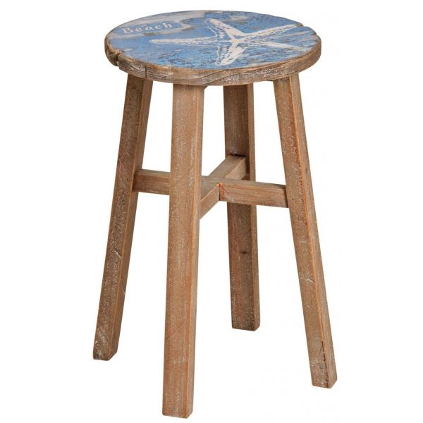 Tabouret en pin assise décor mer
