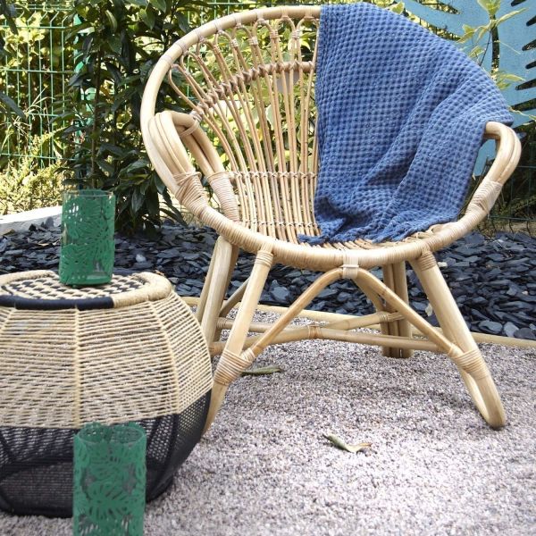 Tabouret rond en corde bicolore - AUBRY GASPARD