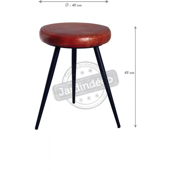 Tabouret rond en cuir de chèvre et métal - AUBRY GASPARD