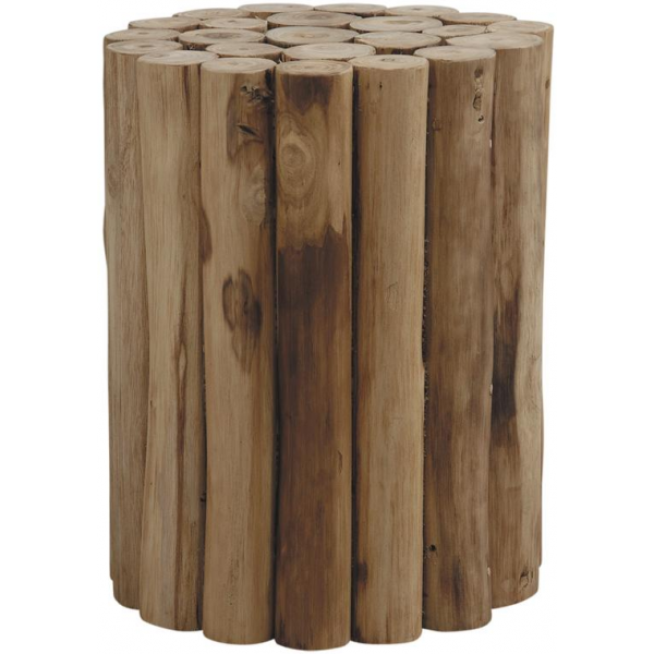 Tabouret rond en rondin de teck