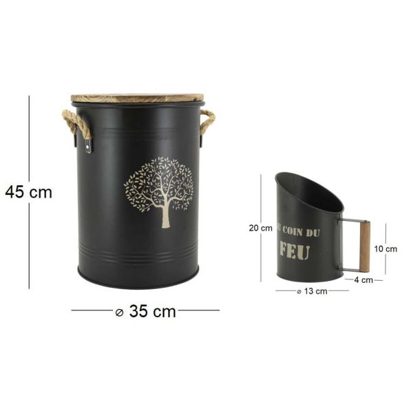 Tabouret et seau à pellets avec pelle Au coin du feu - AUB-6869