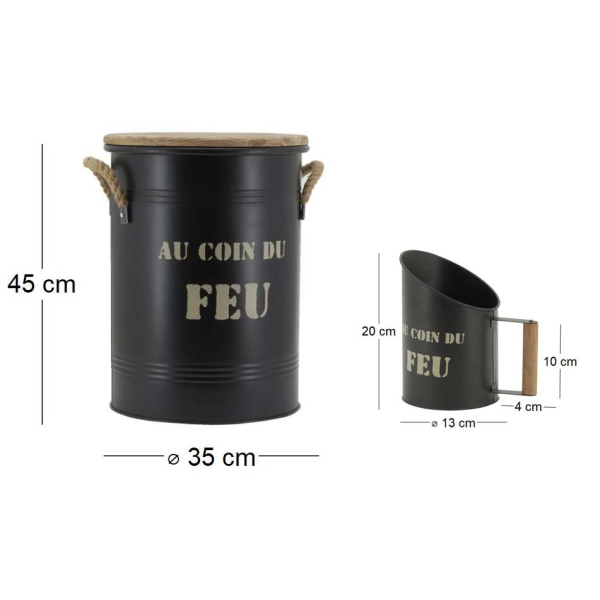 Tabouret et seau à pellets avec pelle Au coin du feu - AUB-6870