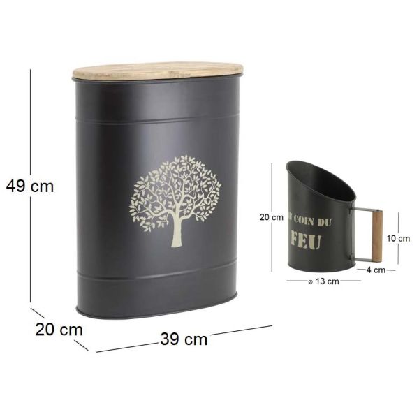 Tabouret et seau à pellets avec pelle Au coin du feu - AUB-6871