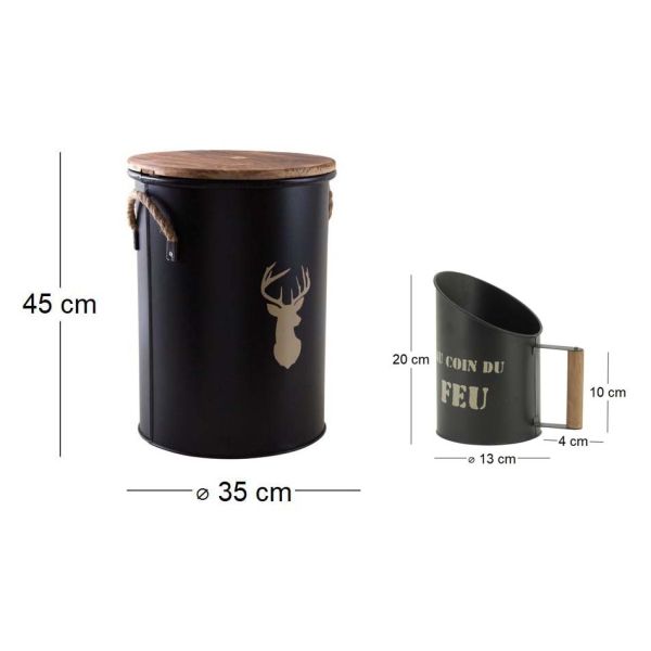 Tabouret et seau à pellets avec pelle Au coin du feu - AUB-6868