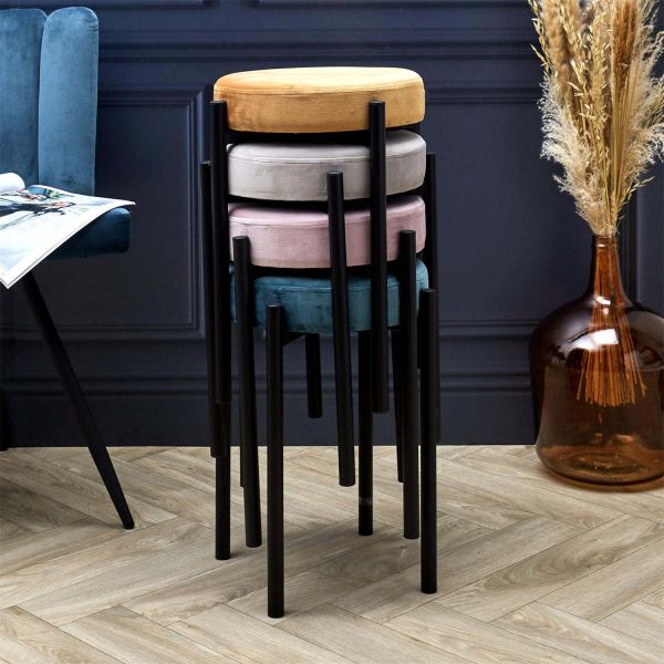 Tabouret en velours empilable Bubble (Lot de 4) - 5