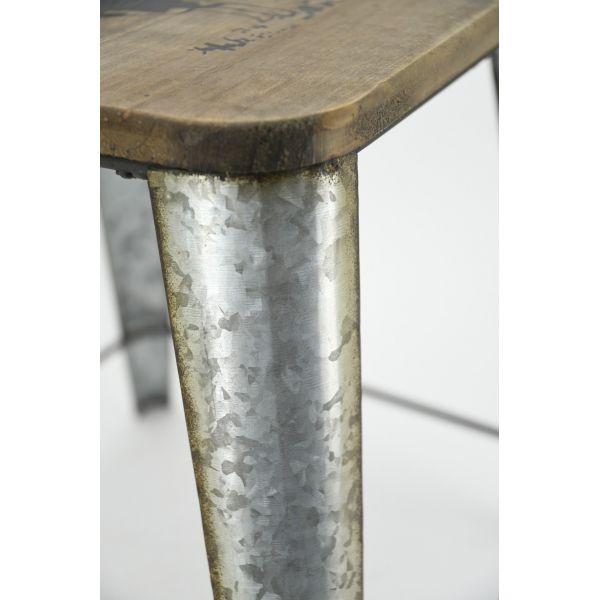 Tabouret en zinc et bois Un air de campagne - AUB-3960