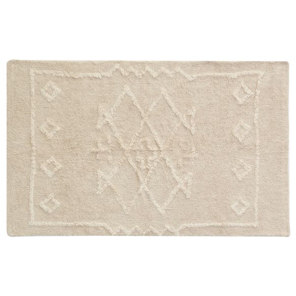Tapis en coton tufté écru motifs ethniques