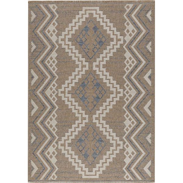 Tapis intérieur extérieur aspect jute bleu Tijuana 9054
