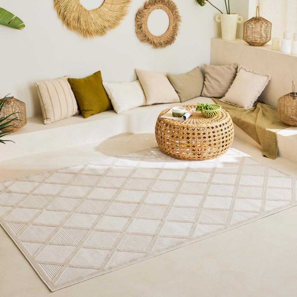 Tapis intérieur extérieur en polypropylène Fira 991 blanc - 
