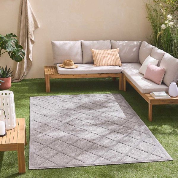 Tapis intérieur extérieur en polypropylène Fira 991 gris - 
