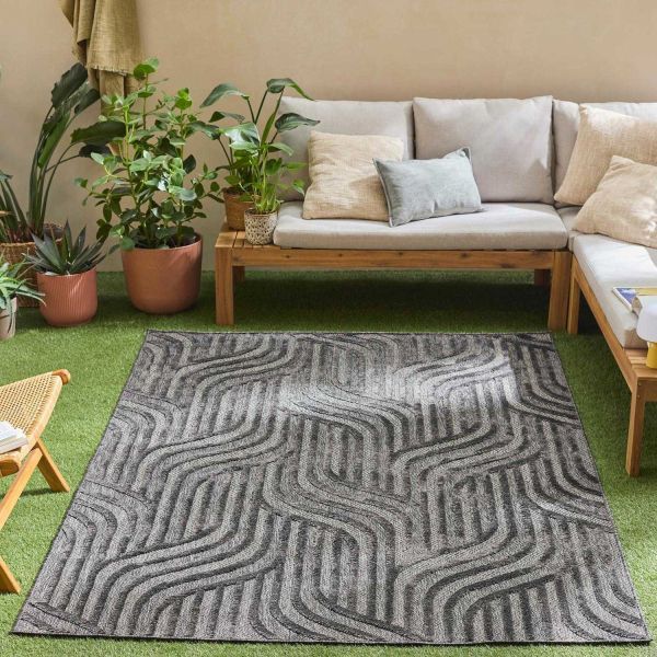 Tapis intérieur extérieur en polypropylène Fira 989 noir - 5