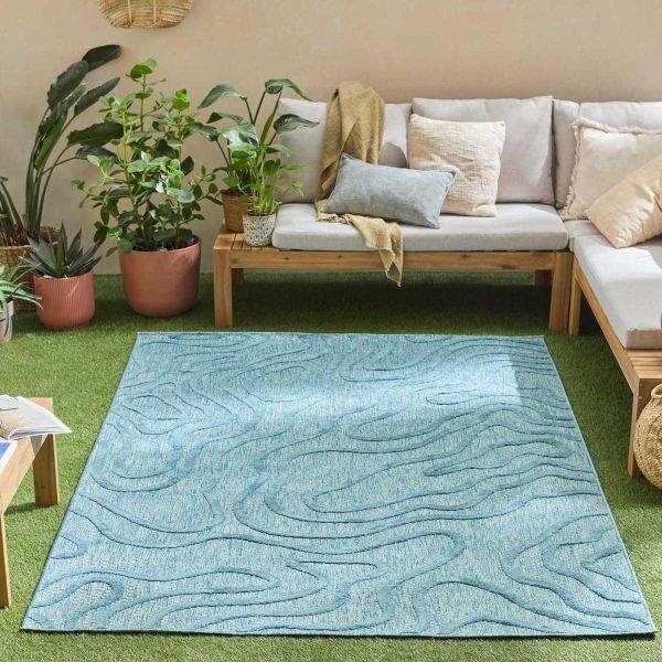 Tapis intérieur extérieur en polypropylène Fira 988 turquoise - 