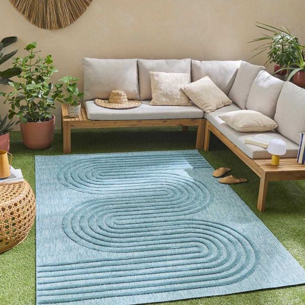 Tapis intérieur extérieur en polypropylène Fira 987 turquoise - 