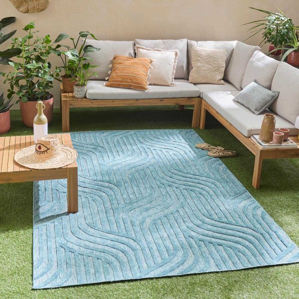 Tapis intérieur extérieur en polypropylène Fira 989 turquoise - 