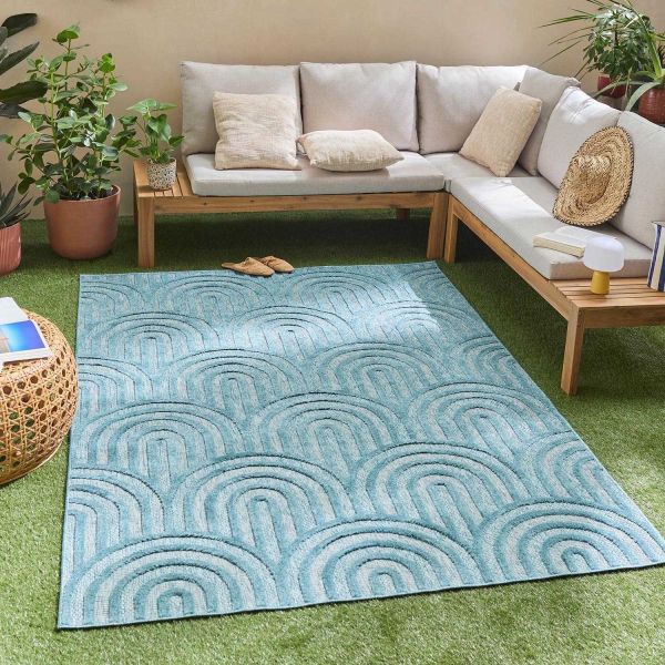Tapis intérieur extérieur en polypropylène Fira 985 turquoise - 