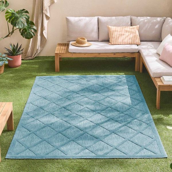 Tapis intérieur extérieur en polypropylène Fira 991 turquoise - 