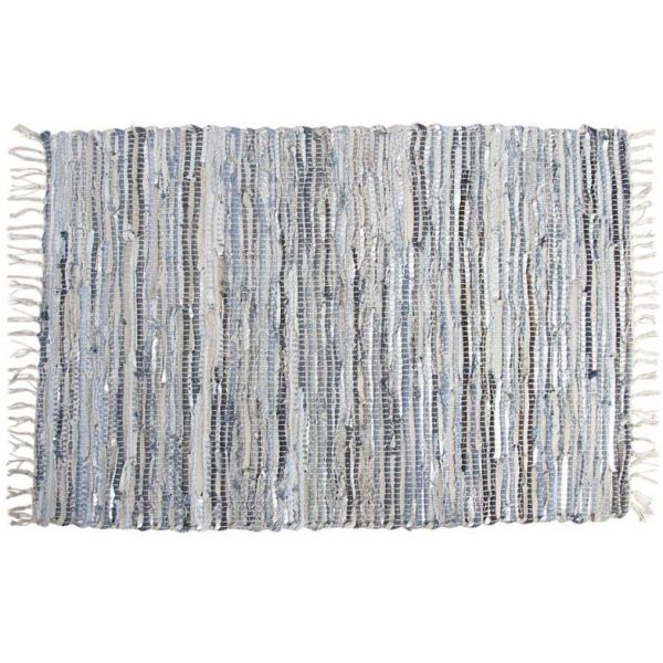 Tapis en jeans et cuir argenté