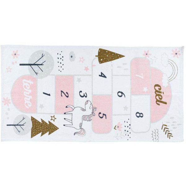 Tapis jeu enfant en coton 140x70 cm (marelle girly)