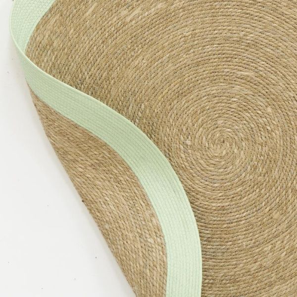 Tapis en jonc 120 cm naturel bordure colorée - AUB-6290