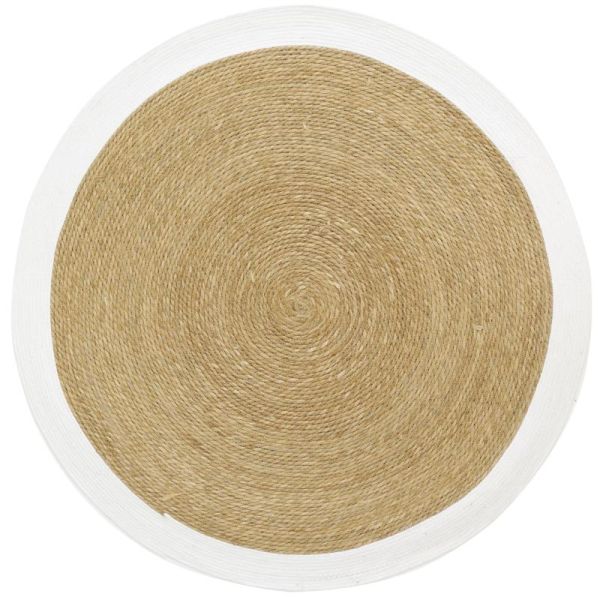 Tapis en jonc 120 cm naturel bordure colorée