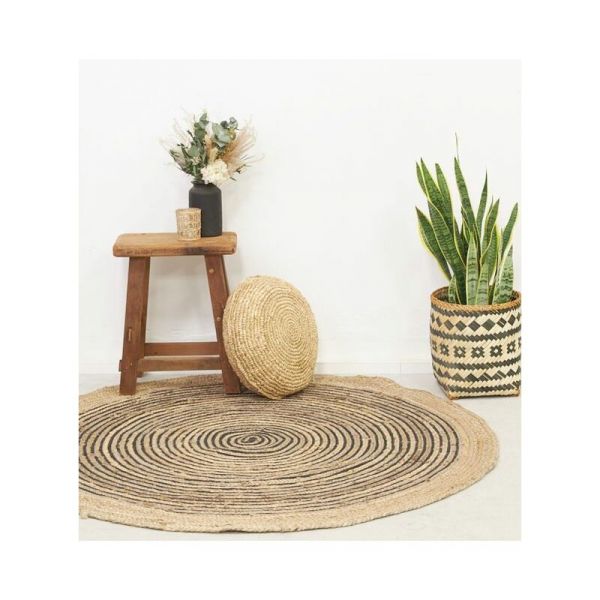 Tapis en jute et coton noir - AUB-4456