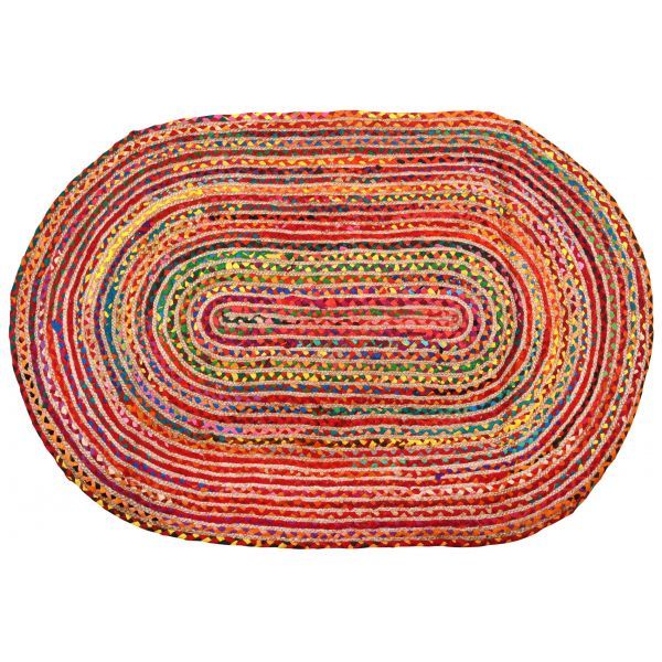 Tapis oval coloré en jute et coton