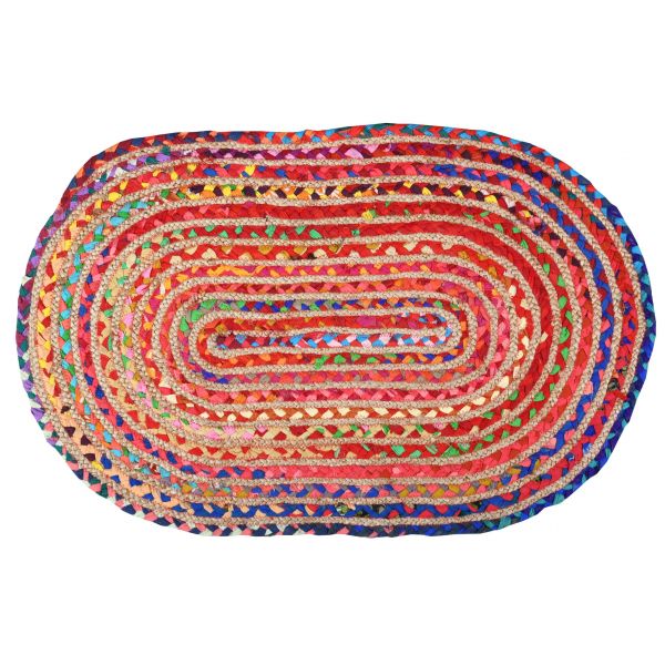 Tapis ovale en jute et coton multicolore