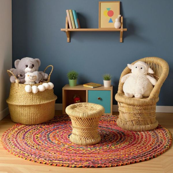 Tapis rond coloré en jute et en coton India Ø 120 - AUBRY GASPARD