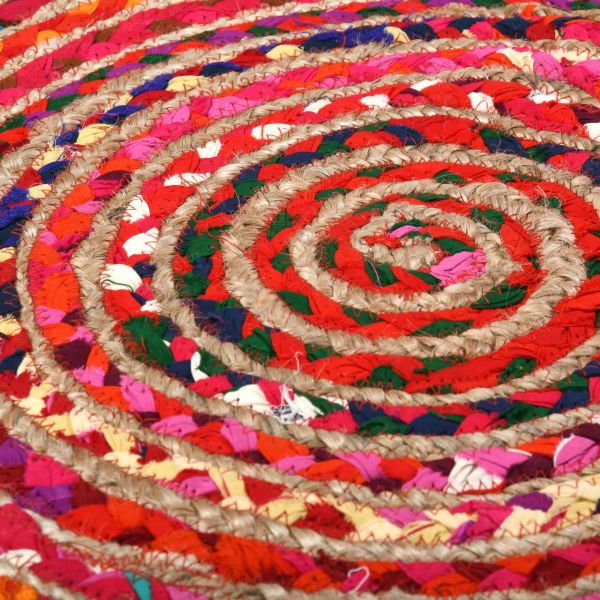 Tapis rond coloré en jute et en coton India Ø 120 - AUB-3953