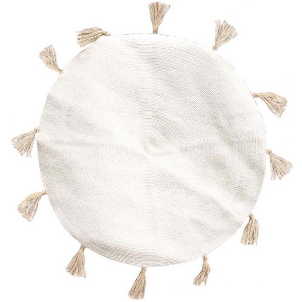 Tapis rond en coton pompons 90 cm