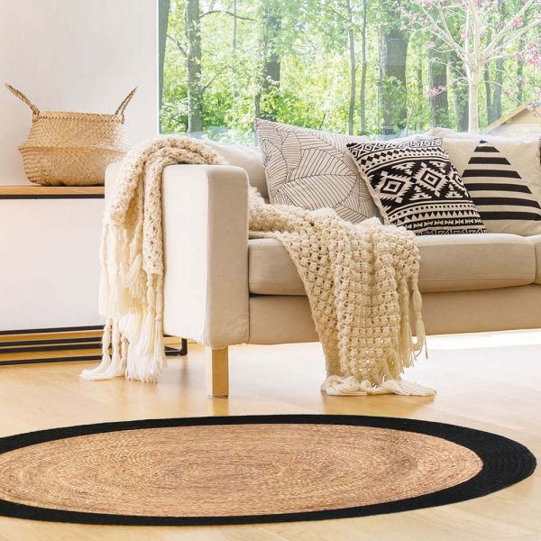 Tapis rond en jute bord coloré 120 cm - THE HOME DECO FACTORY