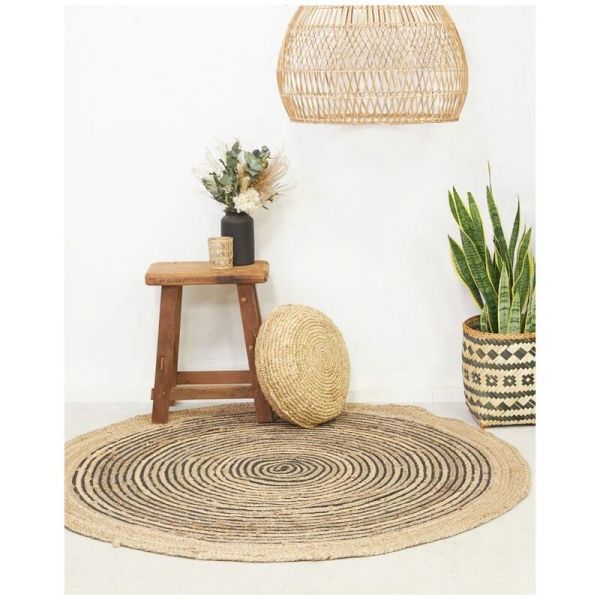 Tapis rond en jute et coton noir - AUBRY GASPARD