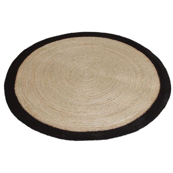 Tapis rond jute naturelle avec bords noirs