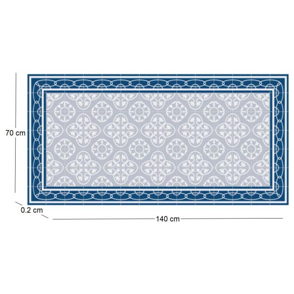 Tapis en vinyle effet carreaux de ciment 8 bleu - CON-0183