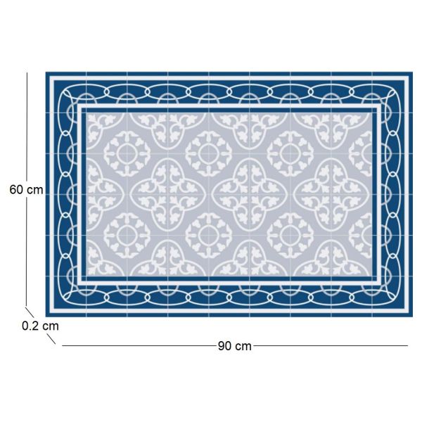 Tapis en vinyle effet carreaux de ciment 8 bleu - CON-0182