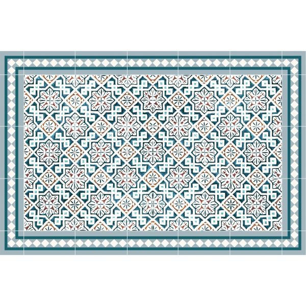 Tapis en vinyle effet carreaux de ciment classic bleu