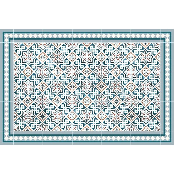 Tapis en vinyle effet carreaux de ciment classic bleu