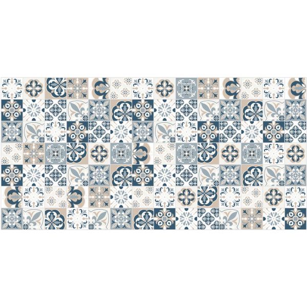 Tapis en vinyle effet carreaux de ciment mosaïque bleu beige