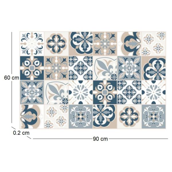 Tapis en vinyle effet carreaux de ciment mosaïque bleu beige - 27,31