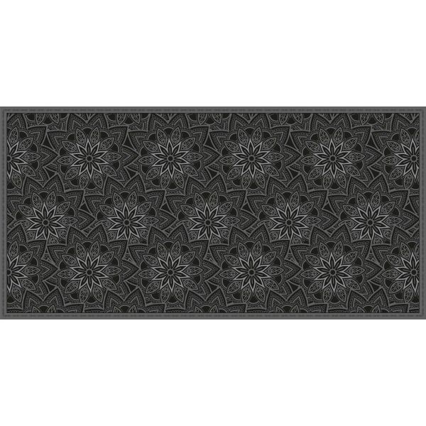 Tapis en vinyle fleurs mandala noir