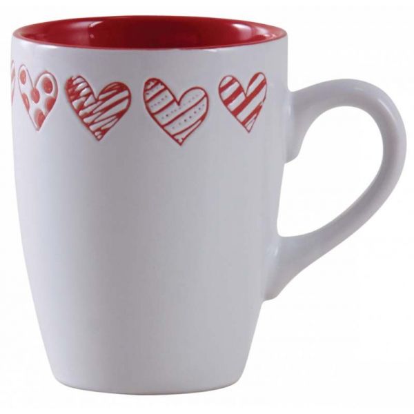 Tasse en grès blanc avec coeur rouge