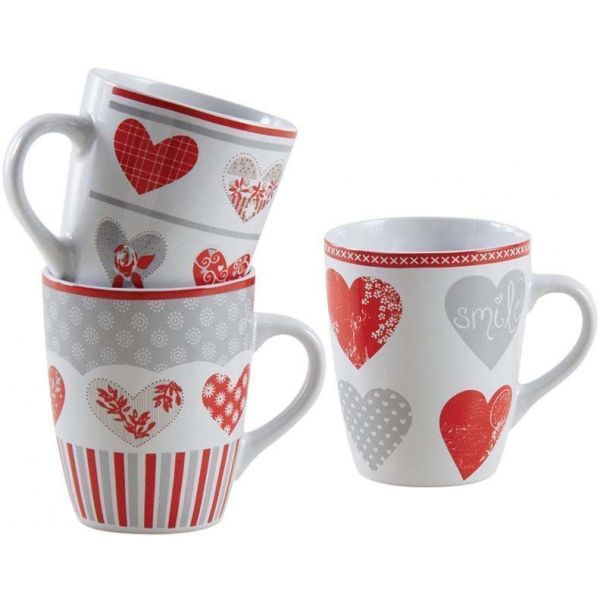 Mug en grès coeur rouge (Lot de 3)