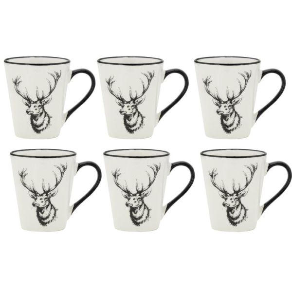 Vaisselle Cerf en porcelaine blanche et noire (lot de 6)