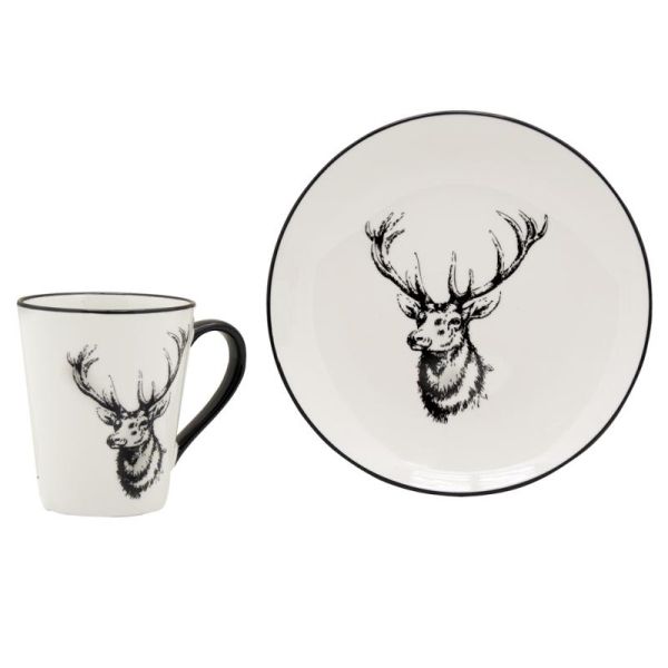 Vaisselle Cerf en porcelaine blanche et noire (lot de 6) - 39,90