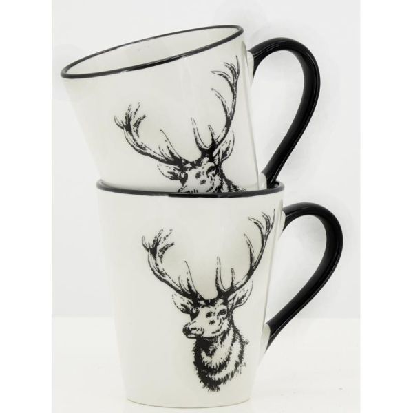Vaisselle Cerf en porcelaine blanche et noire (lot de 6) - AUB-6244
