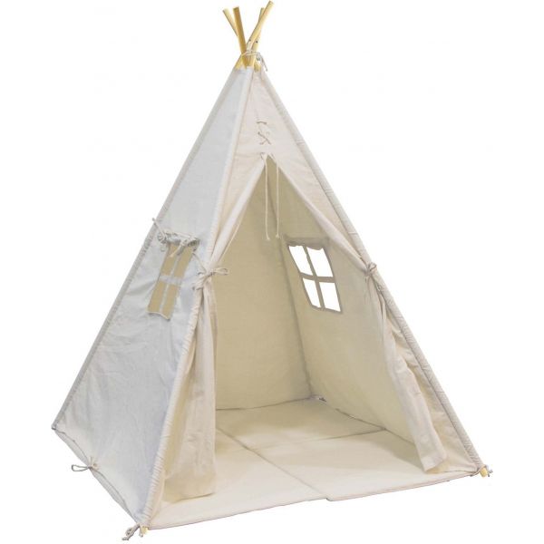 Tipi enfant toile et pin avec coussins de sol Alba