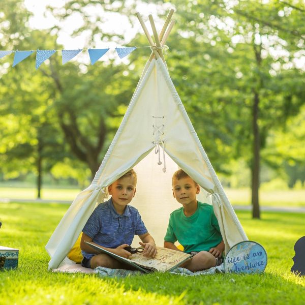 Tipi enfant toile et pin avec coussins de sol Alba - SUNNY