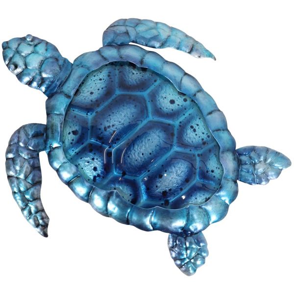 Tortue en métal et verre bleu 27 x 1 x 24 cm