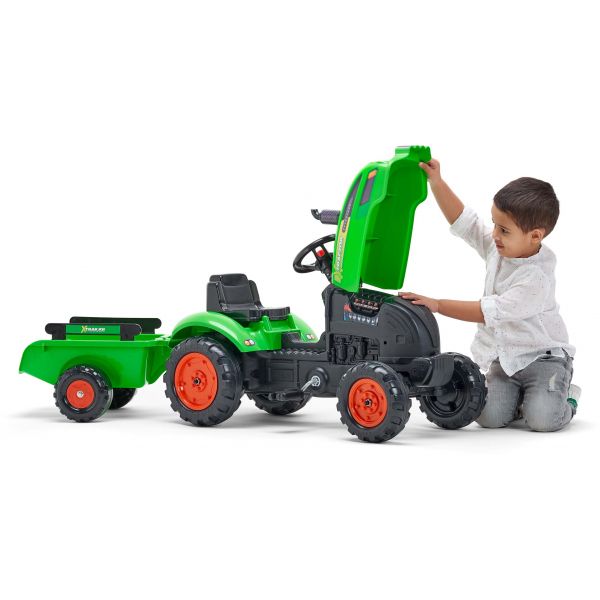 Tracteur pour enfant à pédales avec capot ouvrant et remorque X Tractor - 5